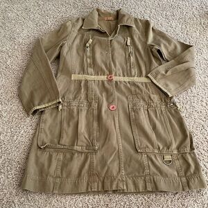 Johnny Was cute trench coat / dress small green brown
